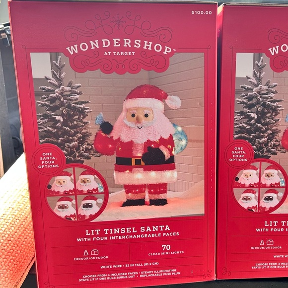 32" Tinsel Santa Christmas Novelty Sculpture Light with 4 Interchangeable Faces - Picture 2 of 2